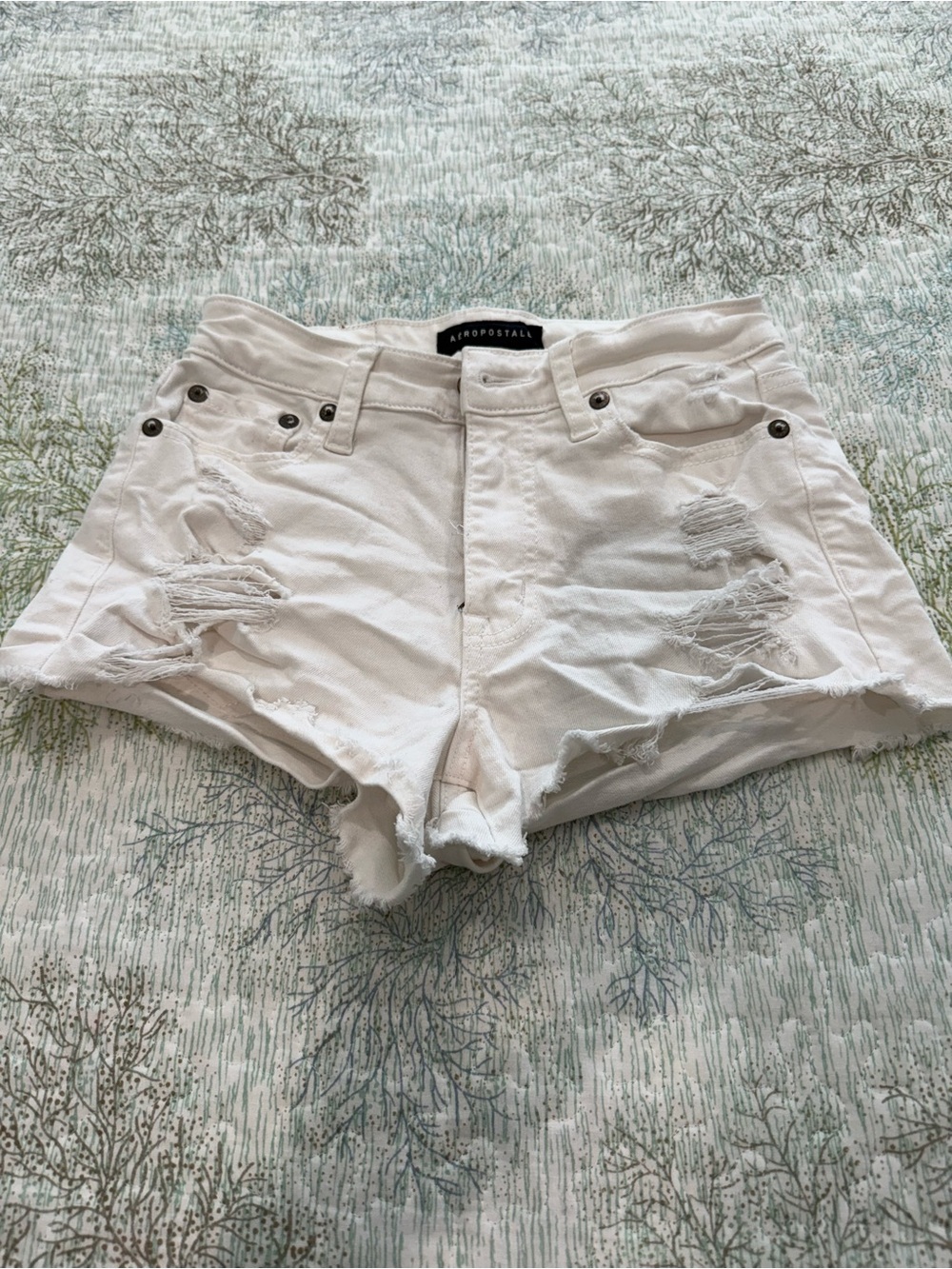 Aeropostale White Distressed High-Rise Denim Shorts